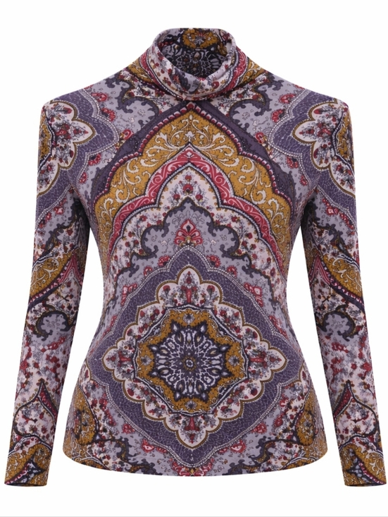 Free People Tops - Free People Chase Me Top Wisteria Combo XS Boho Paisley Mock Neck Fitted Layer